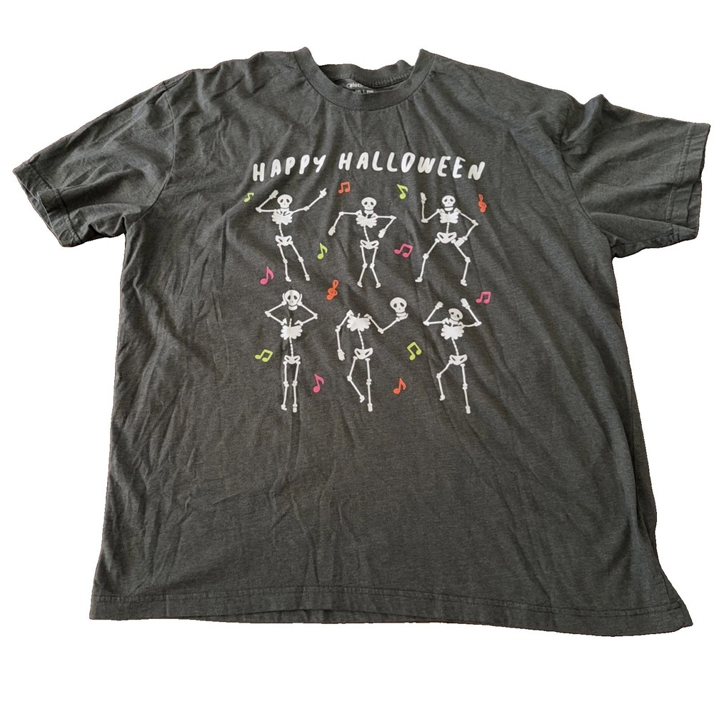 Celebrate It Halloween T Shirt Skeletons 2XL  Gray Cotton Blend Holiday Music